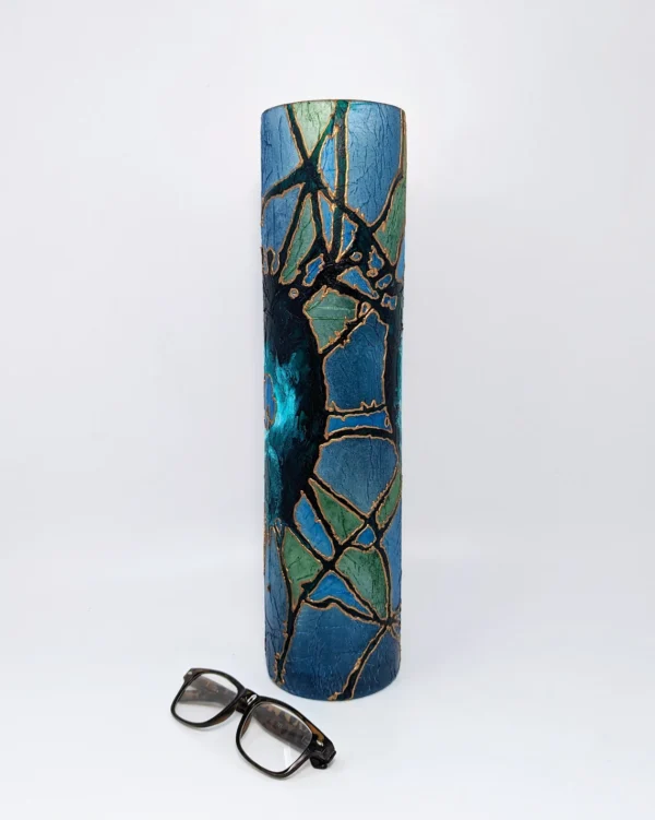 il_1140xN.5082894208_i4aa Vase Tall 40 cm Blue Green Floor Hand Painted Glass